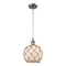 Farmhouse Rope Mini Pendant shown in the Brushed Satin Nickel finish with a White Glass with Brown Rope shade