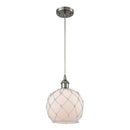 Farmhouse Rope Mini Pendant shown in the Brushed Satin Nickel finish with a White Glass with White Rope shade