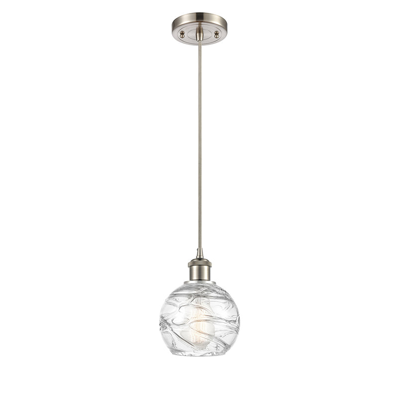 Deco Swirl Mini Pendant shown in the Brushed Satin Nickel finish with a Clear shade