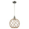 Farmhouse Rope Mini Pendant shown in the Brushed Satin Nickel finish with a Clear Glass with Brown Rope shade