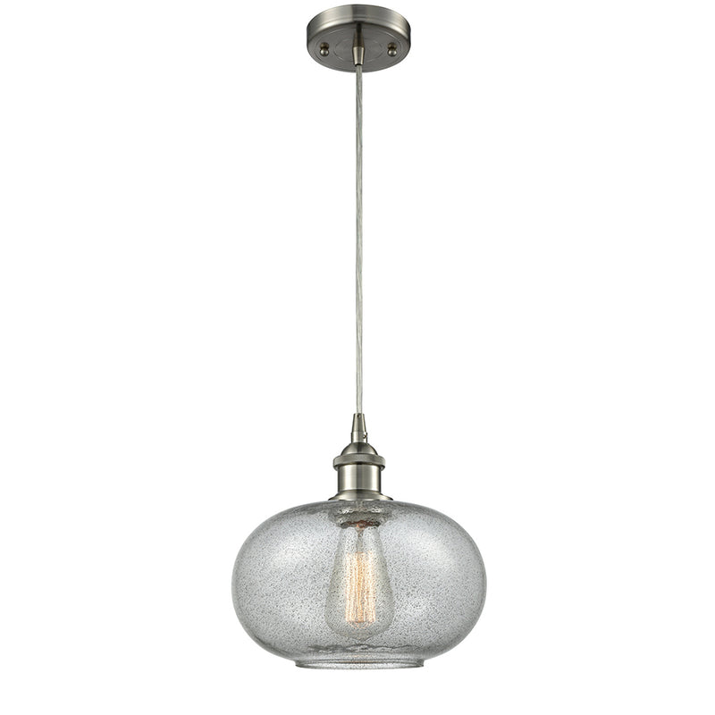 Gorham Mini Pendant shown in the Brushed Satin Nickel finish with a Charcoal shade