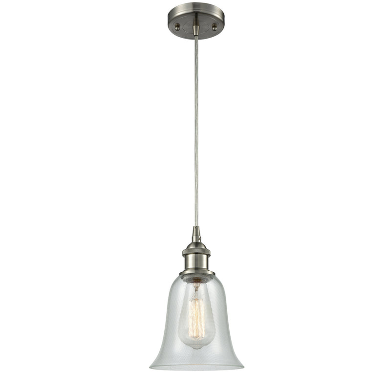 Hanover Mini Pendant shown in the Brushed Satin Nickel finish with a Fishnet shade