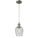 Salina Mini Pendant shown in the Brushed Satin Nickel finish with a Clear Spiral Fluted shade