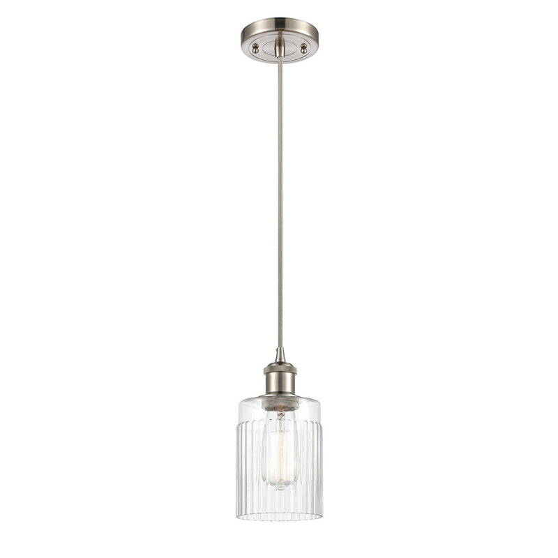 Hadley Mini Pendant shown in the Brushed Satin Nickel finish with a Clear shade