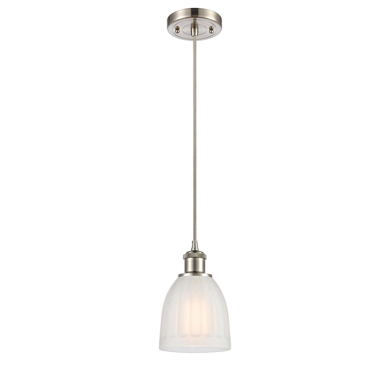 Brookfield Mini Pendant shown in the Brushed Satin Nickel finish with a White shade