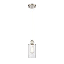 Clymer Mini Pendant shown in the Brushed Satin Nickel finish with a Clear shade