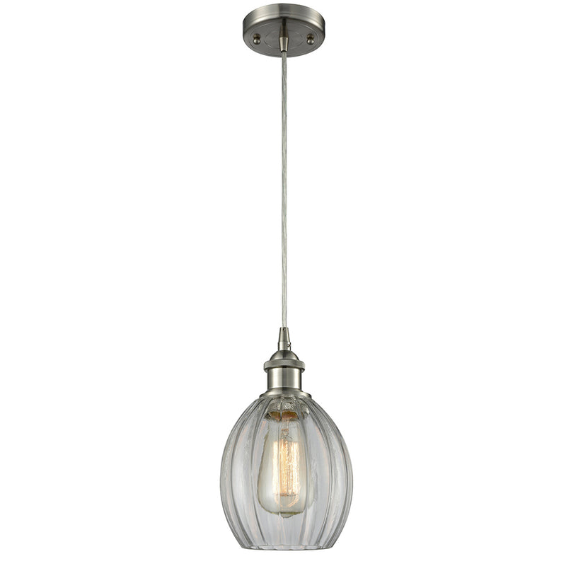 Eaton Mini Pendant shown in the Brushed Satin Nickel finish with a Clear shade