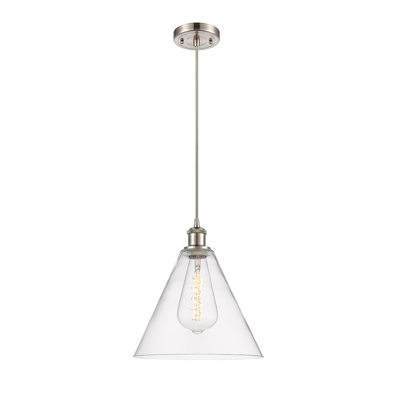 Ballston Cone Mini Pendant shown in the Brushed Satin Nickel finish with a Clear shade