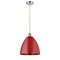 Plymouth Dome Mini Pendant shown in the Brushed Satin Nickel finish with a Red shade