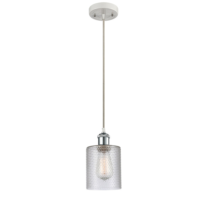 Cobbleskill Mini Pendant shown in the White and Polished Chrome finish with a Clear shade