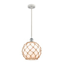 Farmhouse Rope Mini Pendant shown in the White and Polished Chrome finish with a White Glass with Brown Rope shade