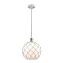 Farmhouse Rope Mini Pendant shown in the White and Polished Chrome finish with a White Glass with White Rope shade