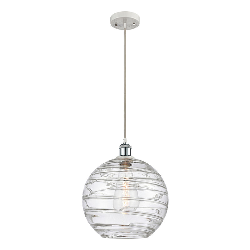 Deco Swirl Mini Pendant shown in the White and Polished Chrome finish with a Clear shade