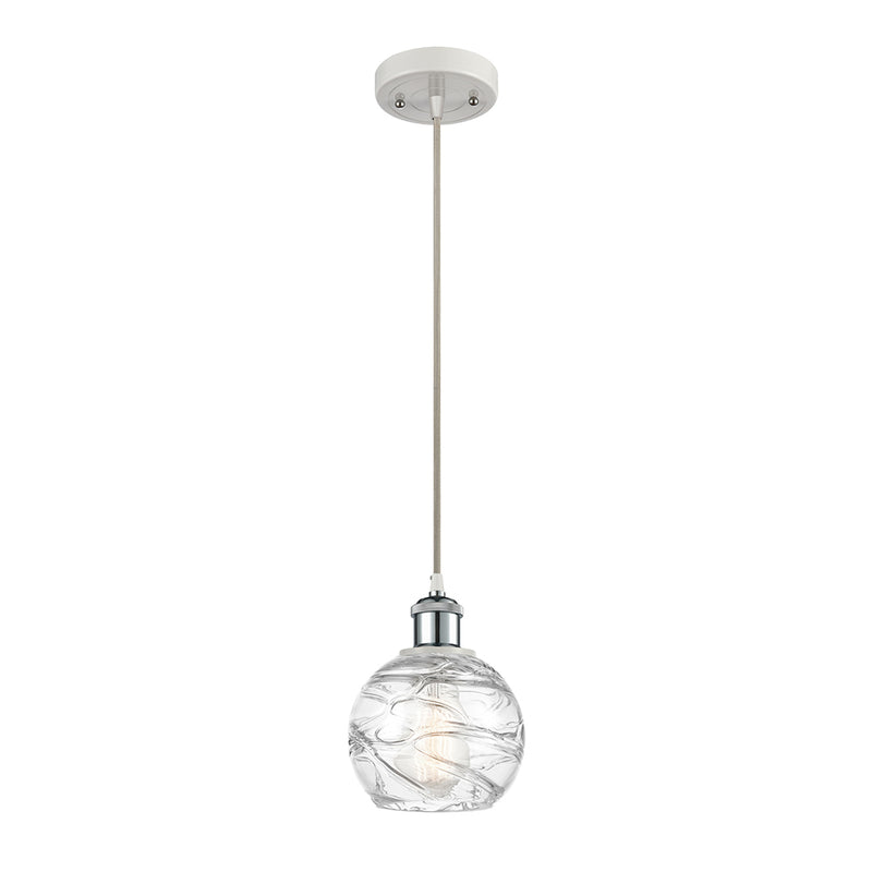 Deco Swirl Mini Pendant shown in the White and Polished Chrome finish with a Clear shade