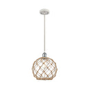 Farmhouse Rope Mini Pendant shown in the White and Polished Chrome finish with a Clear Glass with Brown Rope shade