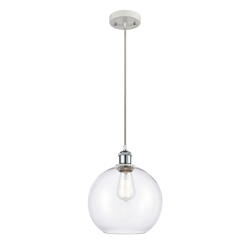 Athens Mini Pendant shown in the White and Polished Chrome finish with a Clear shade