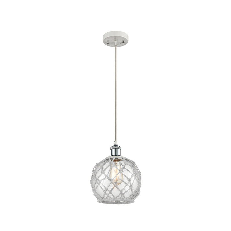 Farmhouse Rope Mini Pendant shown in the White and Polished Chrome finish with a Clear Glass with White Rope shade