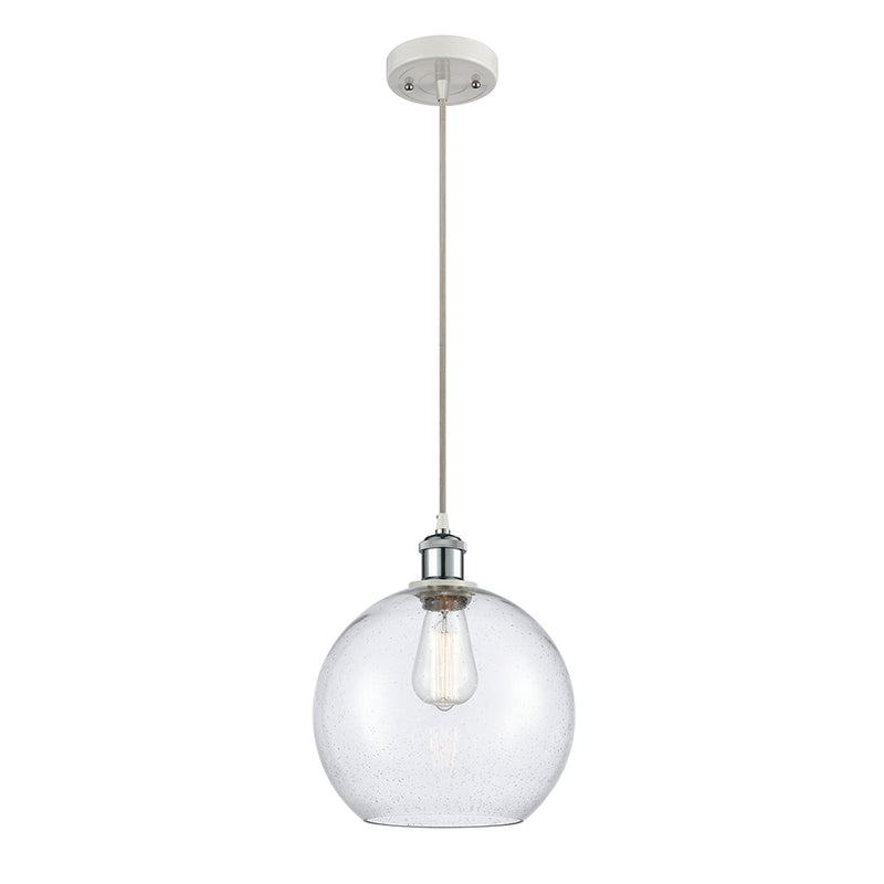 Athens Mini Pendant shown in the White and Polished Chrome finish with a Seedy shade