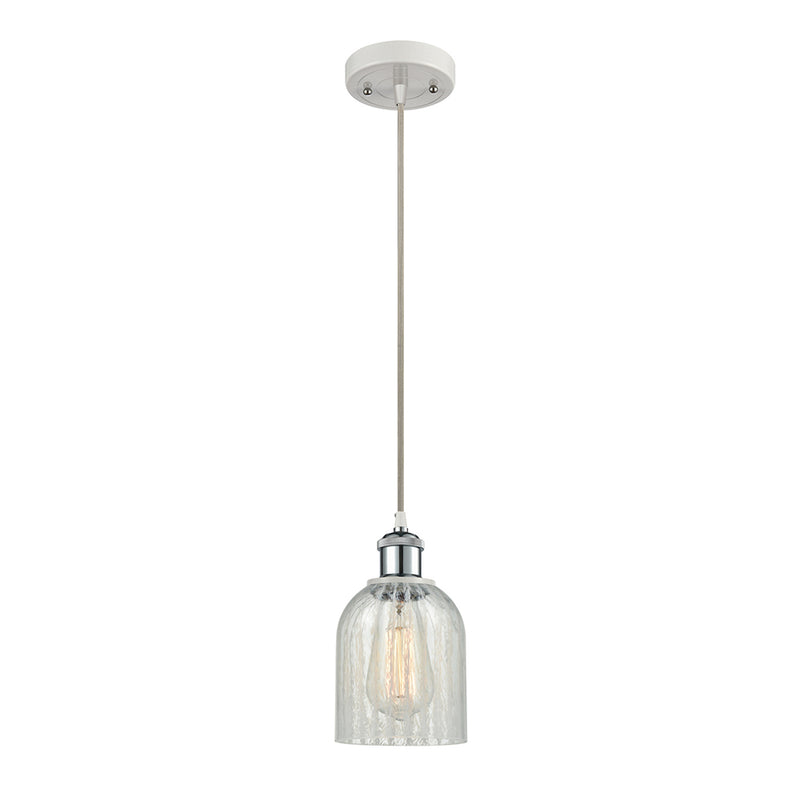 Caledonia Mini Pendant shown in the White and Polished Chrome finish with a Mouchette shade