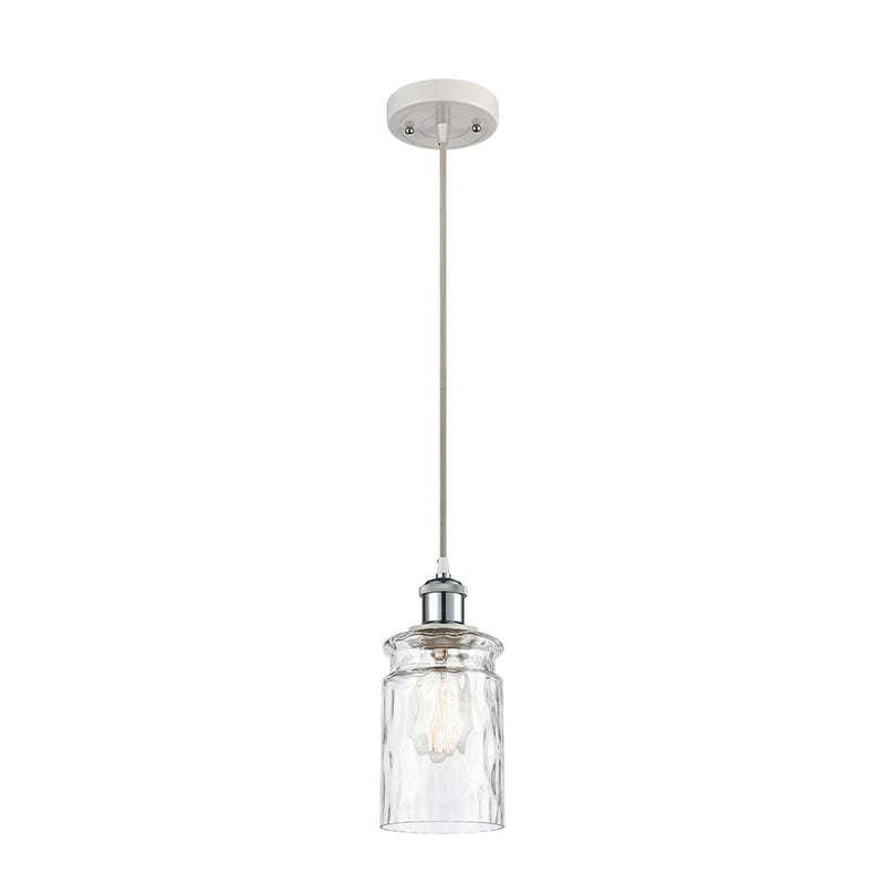 Candor Mini Pendant shown in the White and Polished Chrome finish with a Clear Waterglass shade