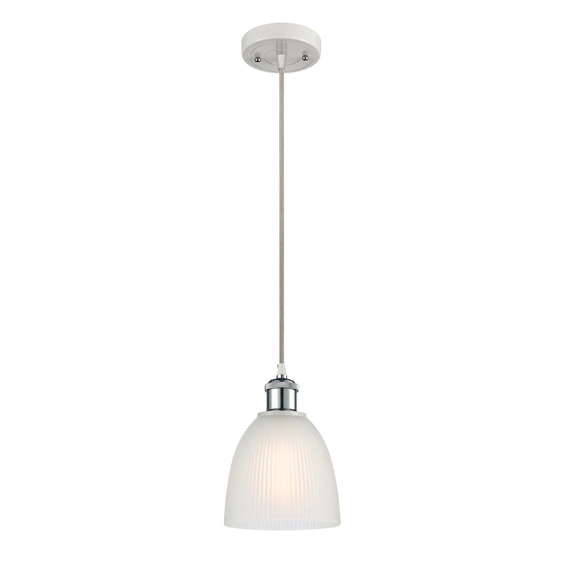 Castile Mini Pendant shown in the White and Polished Chrome finish with a White shade