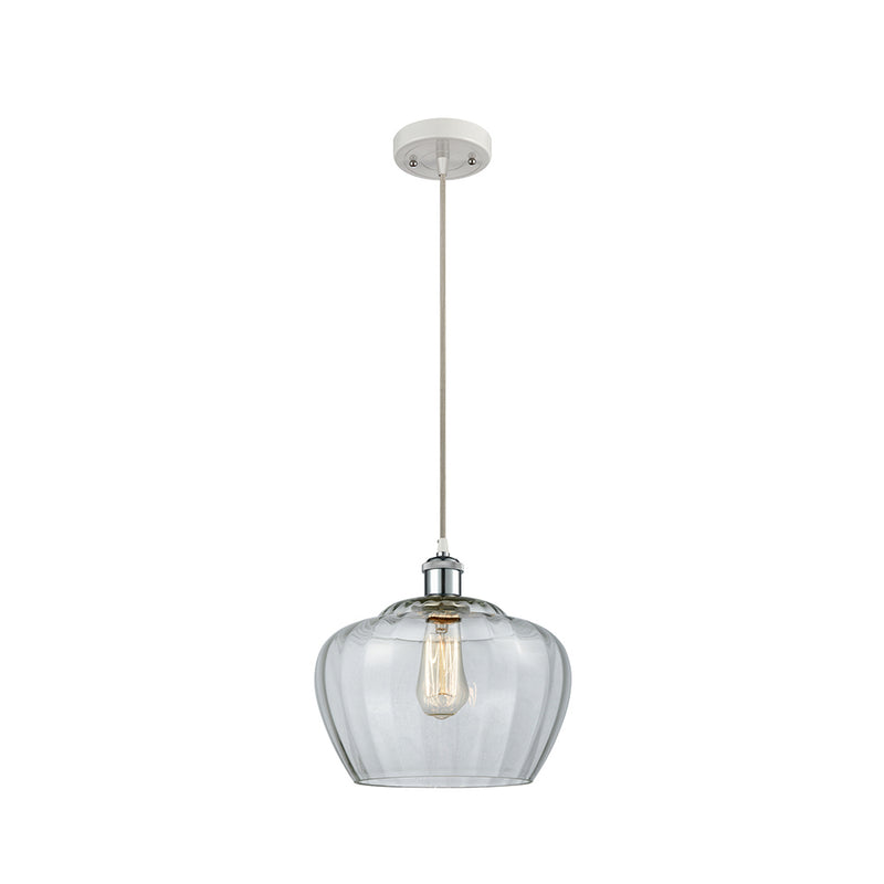 Fenton Mini Pendant shown in the White and Polished Chrome finish with a Clear shade