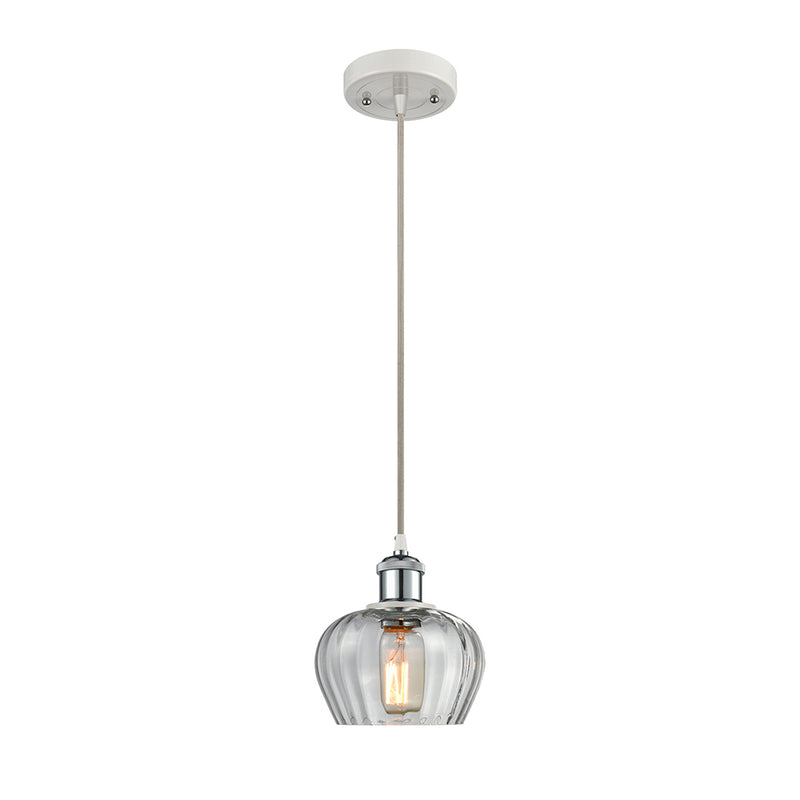 Fenton Mini Pendant shown in the White and Polished Chrome finish with a Clear shade