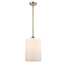 Cobbleskill Mini Pendant shown in the Antique Brass finish with a Matte White shade