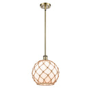 Farmhouse Rope Mini Pendant shown in the Antique Brass finish with a White Glass with Brown Rope shade