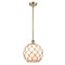 Farmhouse Rope Mini Pendant shown in the Antique Brass finish with a White Glass with Brown Rope shade