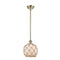 Farmhouse Rope Mini Pendant shown in the Antique Brass finish with a White Glass with Brown Rope shade