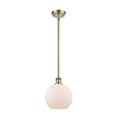 Athens Mini Pendant shown in the Antique Brass finish with a Matte White shade