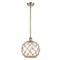 Farmhouse Rope Mini Pendant shown in the Antique Brass finish with a Clear Glass with Brown Rope shade