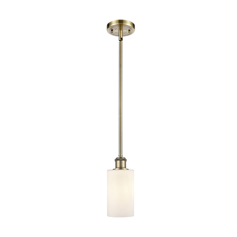 Clymer Mini Pendant shown in the Antique Brass finish with a Matte White shade