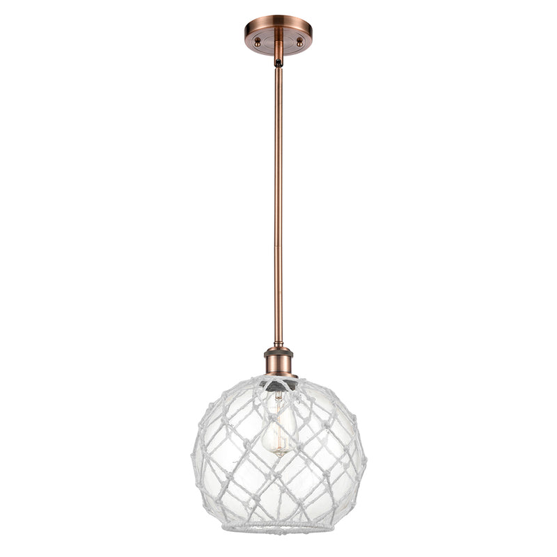 Farmhouse Rope Mini Pendant shown in the Antique Copper finish with a Clear Glass with White Rope shade