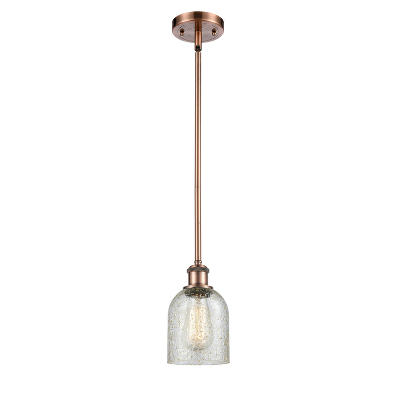 Caledonia Mini Pendant shown in the Antique Copper finish with a Mica shade