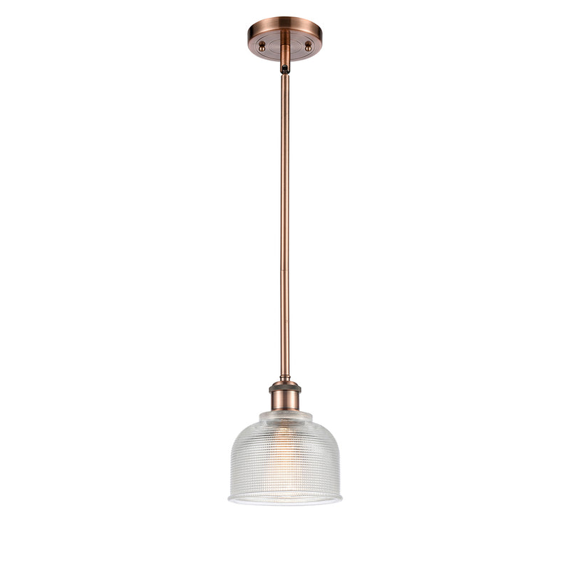 Dayton Mini Pendant shown in the Antique Copper finish with a Clear shade