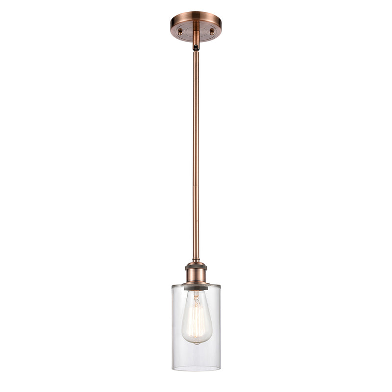 Clymer Mini Pendant shown in the Antique Copper finish with a Clear shade