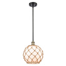 Farmhouse Rope Mini Pendant shown in the Black Antique Brass finish with a White Glass with Brown Rope shade