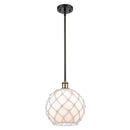 Farmhouse Rope Mini Pendant shown in the Black Antique Brass finish with a White Glass with White Rope shade