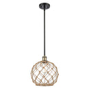 Farmhouse Rope Mini Pendant shown in the Black Antique Brass finish with a Clear Glass with Brown Rope shade