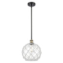 Farmhouse Rope Mini Pendant shown in the Black Antique Brass finish with a Clear Glass with White Rope shade