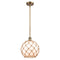 Farmhouse Rope Mini Pendant shown in the Brushed Brass finish with a White Glass with Brown Rope shade