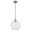 Farmhouse Rope Mini Pendant shown in the Brushed Brass finish with a Clear Glass with White Rope shade