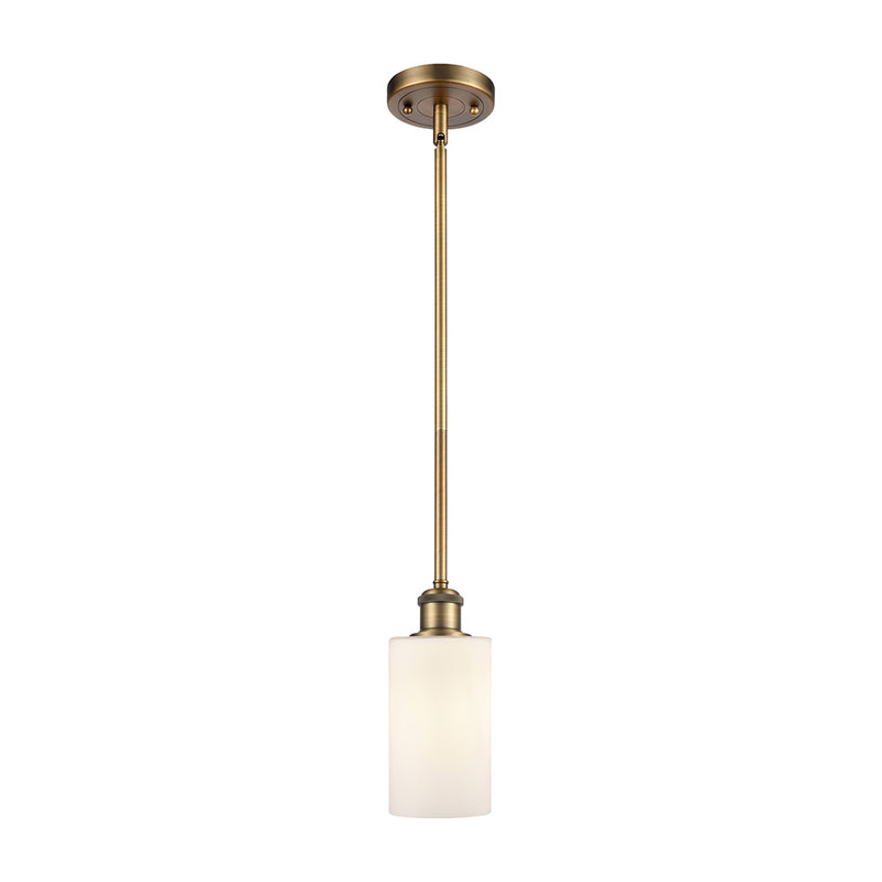 Clymer Mini Pendant shown in the Brushed Brass finish with a Matte White shade