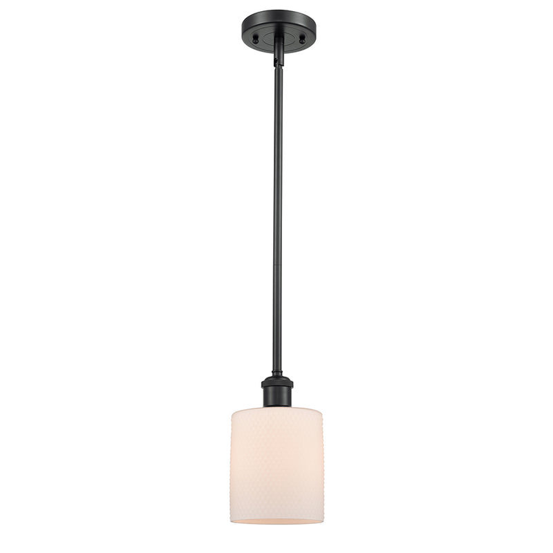 Cobbleskill Mini Pendant shown in the Matte Black finish with a Matte White shade