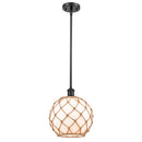 Farmhouse Rope Mini Pendant shown in the Matte Black finish with a White Glass with Brown Rope shade