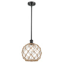 Farmhouse Rope Mini Pendant shown in the Matte Black finish with a Clear Glass with Brown Rope shade