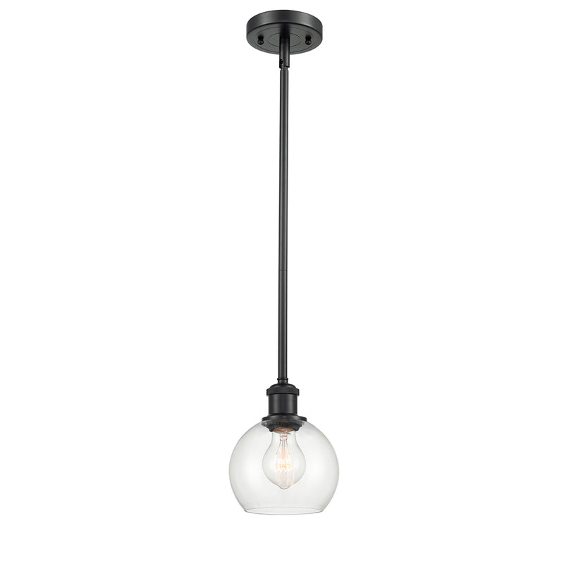 Athens Mini Pendant shown in the Matte Black finish with a Clear shade