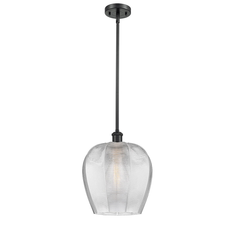 Norfolk Mini Pendant shown in the Matte Black finish with a Clear shade